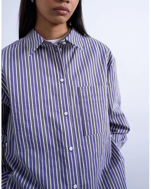 TOPSHOP Purple Asymmetric Placket Waisted Long Sleeve Cinched Shirt