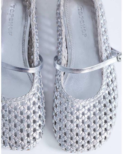 TOPSHOP White Bobbi Leather Woven Ballet