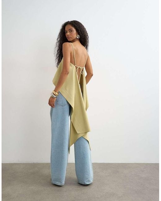 TOPSHOP Blue Square Neck Cami With Drape Back Detail