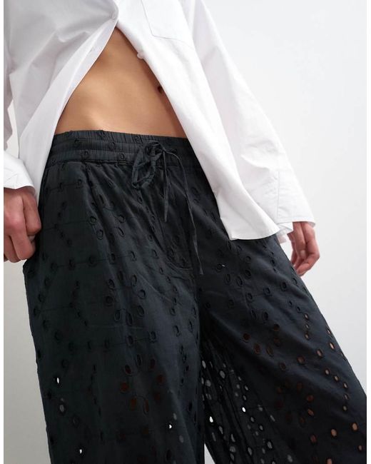 TOPSHOP White Large Broderie Cut Out Tie Waist Trouser