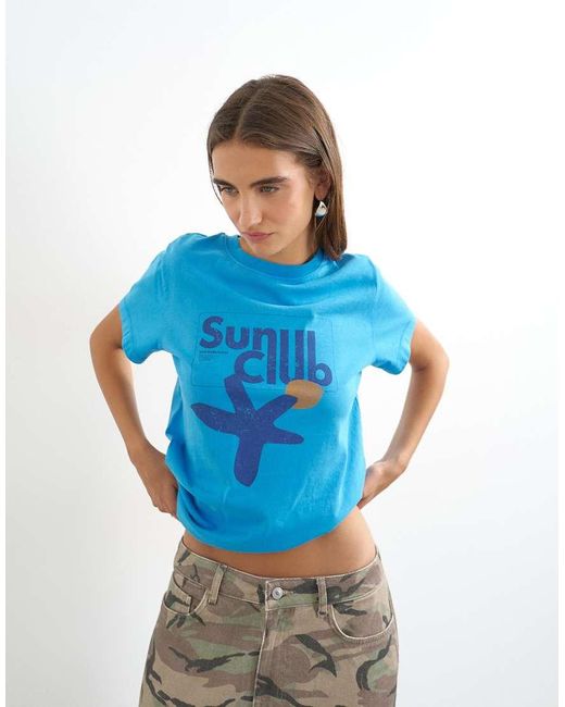 TOPSHOP Blue 'sun Club' Graphic Oversized T-shirt