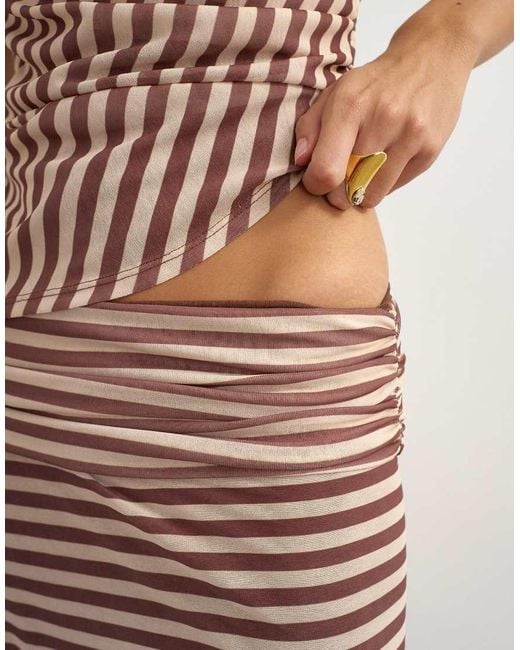 TOPSHOP Brown Stripe Asymmetric Skirt