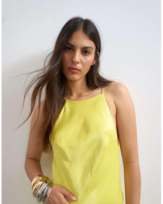 TOPSHOP Green Satin Bias Halter Neck Open Scoop Back Maxi Dress