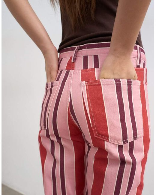 TOPSHOP Pink Straight Leg Striped Pants