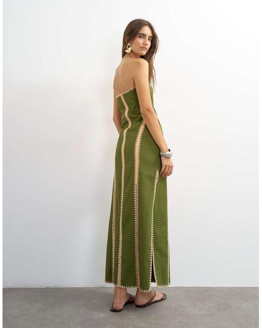 TOPSHOP Green Contrast Crochet Detail Bandeau Maxi Dress