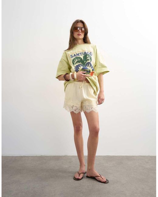 TOPSHOP Natural Satin Lace Insert Shorts