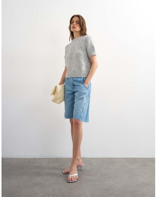 TOPSHOP Blue Knit Relaxed Fit Short Sleeve T-shirt Top