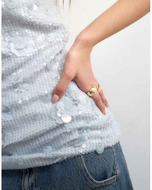 TOPSHOP Gray Floral Sequin Bandeau