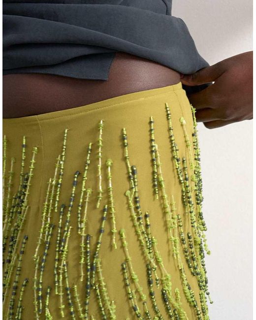TOPSHOP Green Heavy Beaded Mini Skirt