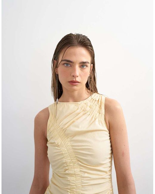 TOPSHOP Natural Ruched Sleeveless Midi Dress