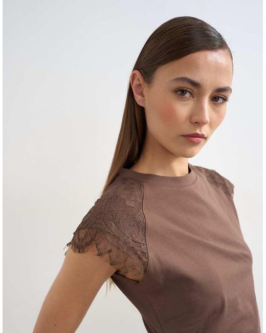TOPSHOP Blue Lace Detail Cap Sleeve Tee