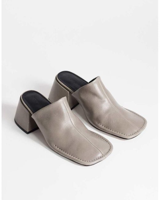 TOPSHOP White Alberto Real Leather Wide Block Heel Mules