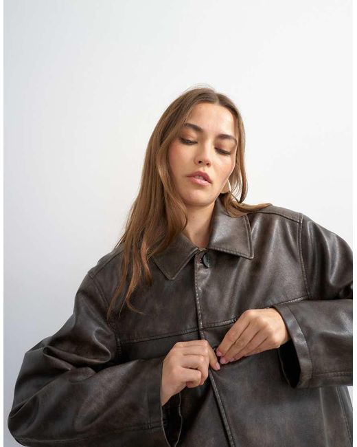 TOPSHOP Brown Faux Leather Mid Length Jacket