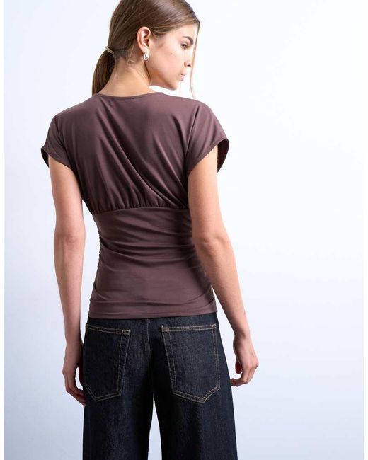 TOPSHOP Purple Slinky V-Neck Ruched Top