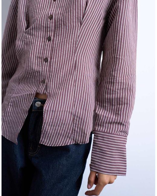 TOPSHOP Purple Cinched Waist Shirt With Cut Away Placket