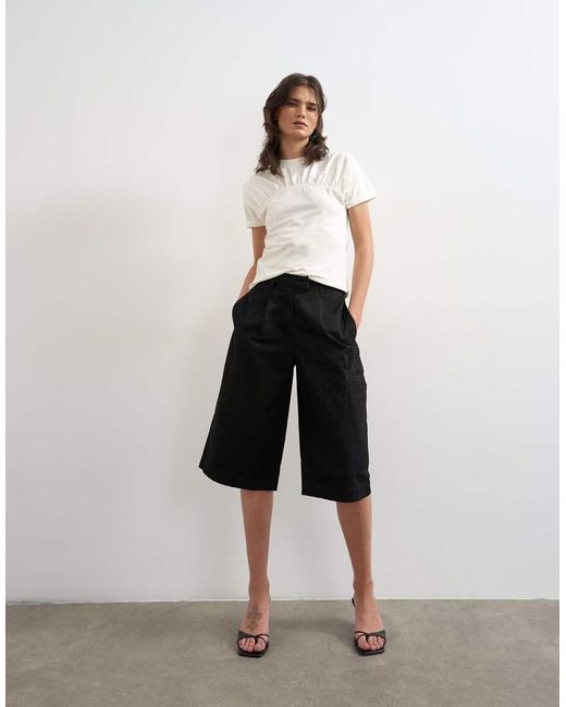 TOPSHOP White Gathered Yoke Cap Sleeve T-shirt