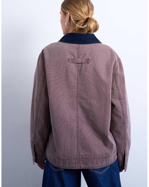 TOPSHOP Purple Barn Jacket With Contrast Collar Detail