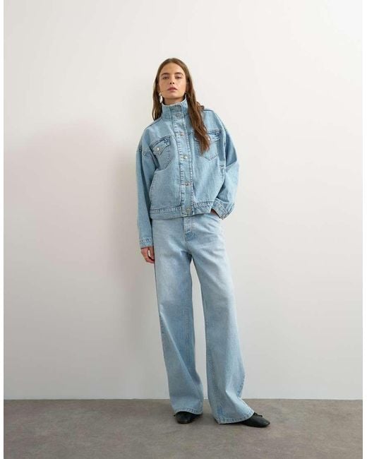 TOPSHOP Blue Denim Funnel Neck Elastic Hem Detail Jacket