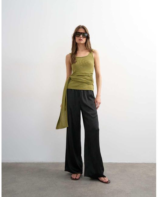 TOPSHOP Black Tie Drape Waist Detail Vest