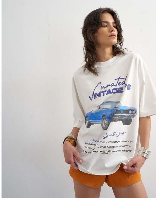 TOPSHOP White 'car' Graphic T-shirt