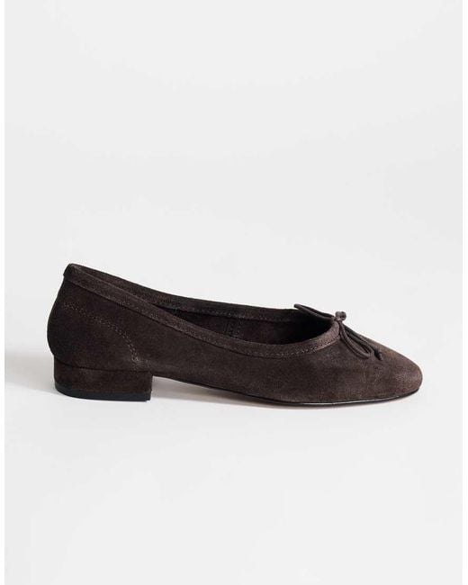 TOPSHOP Brown Dottie Real Suede Block Heel Ballet Shoe