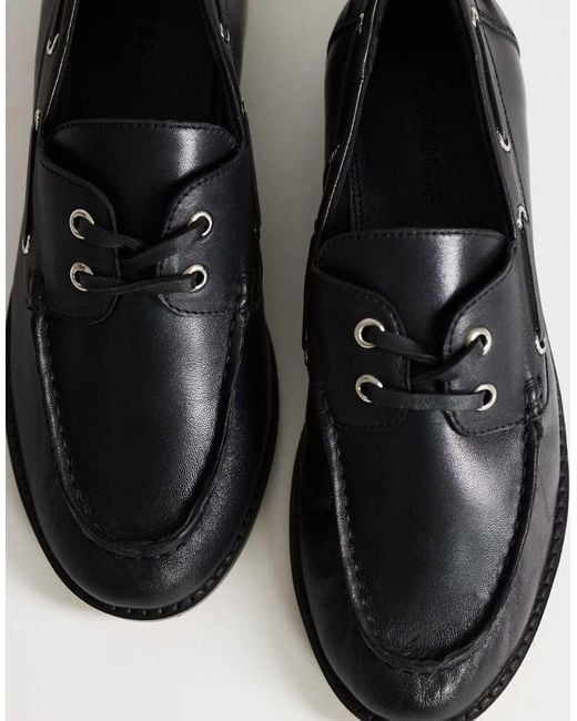 TOPSHOP Black Brandi Leather Lace Up Shoes