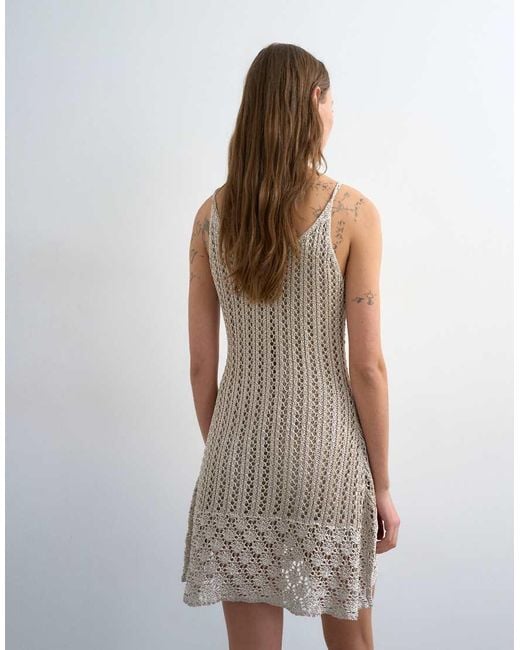 TOPSHOP White Knitted Metallic Crochet Mini Dress