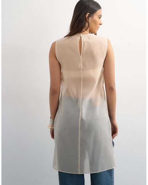 TOPSHOP Brown Longline Sheer Organza Tunic