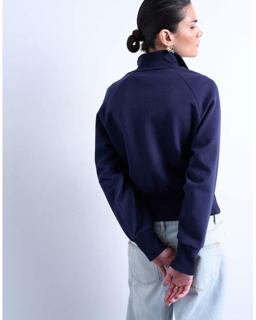 TOPSHOP Blue Pocket Detail Funnel Neck Sweat