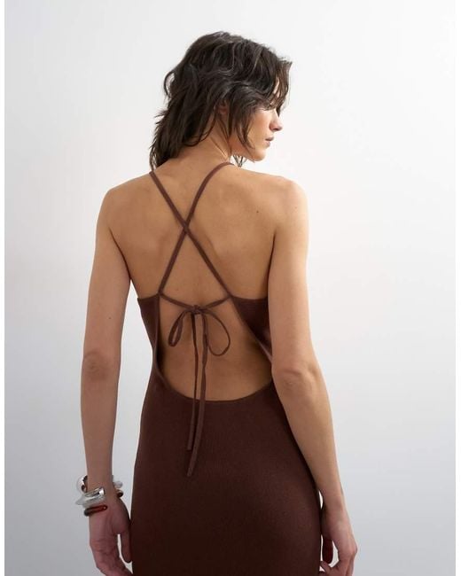 TOPSHOP Brown Knitted Strap Back Full Skirt Maxi Dress