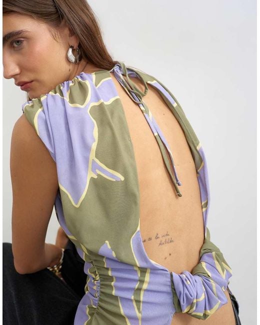 TOPSHOP White Floral Printed Drape Back Top