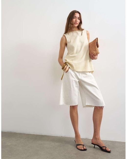 TOPSHOP Natural Open Back Chuck On Linen Rich Tank