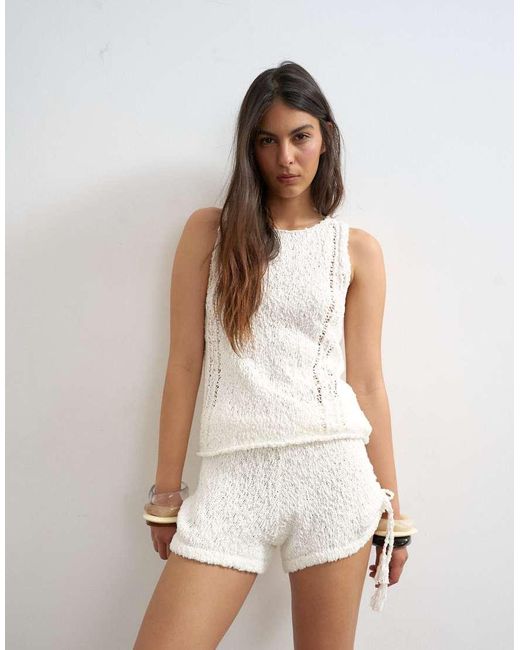 TOPSHOP White Knitted Side Tie Micro Shorts