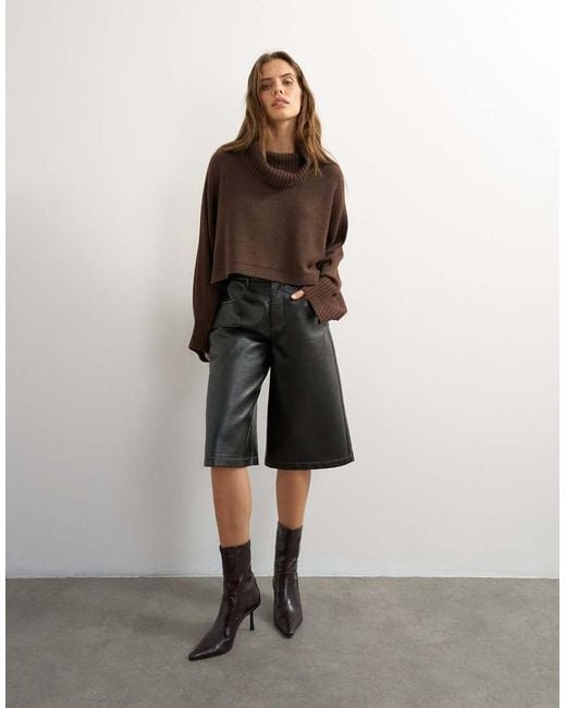 TOPSHOP Brown Knitted Wool Short Cape Jumper