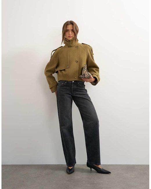 TOPSHOP Natural Cropped Wool Blend Trench