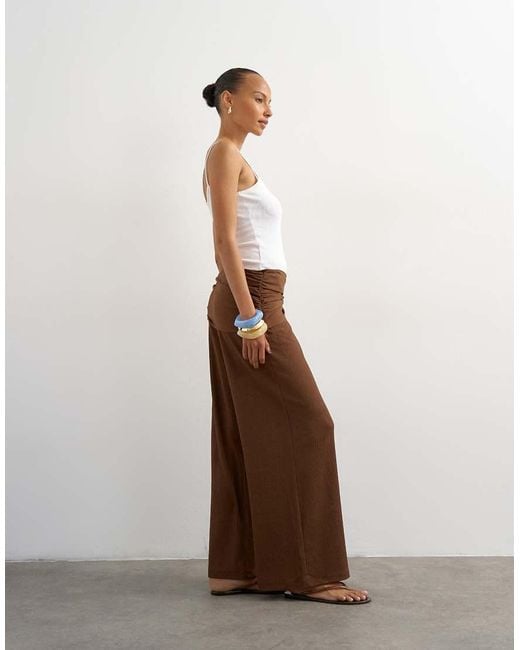 TOPSHOP Brown Plisse Wrap Scarf Detail Trousers