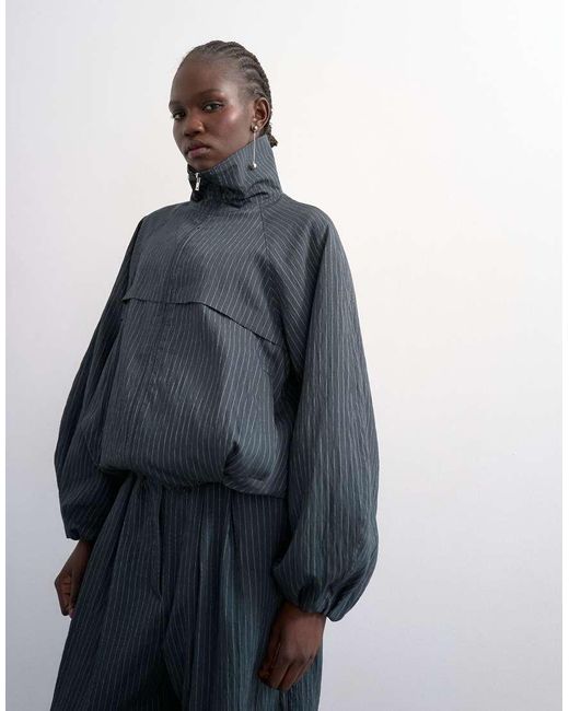 TOPSHOP Blue Co Ord Modal Stripe Zip Through Jacket