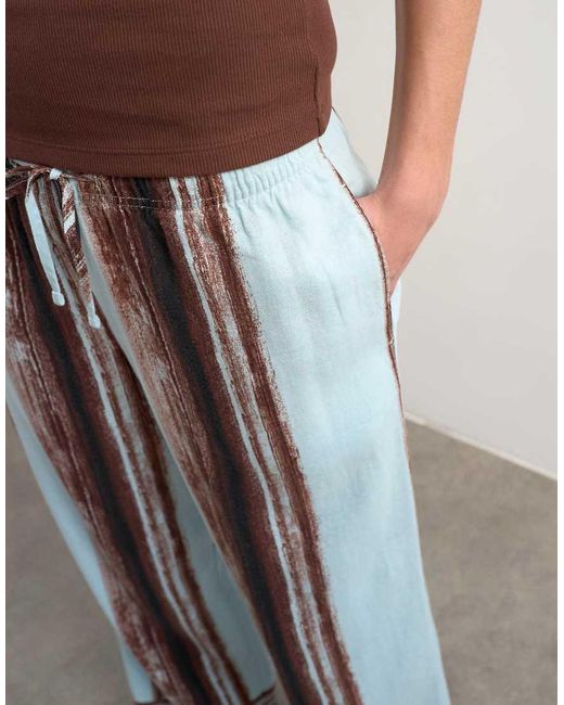 TOPSHOP White Linen Painted Stripe Straight Leg Trouser With Deep Cuff