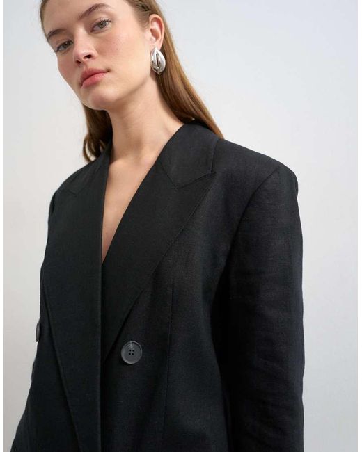 TOPSHOP Black Linen Chuck On Blazer