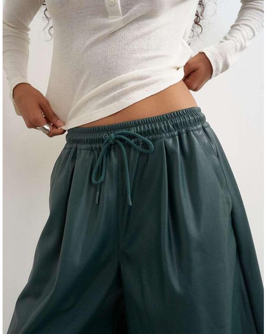 TOPSHOP Green Faux Leather Culotte