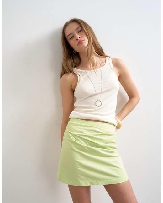 TOPSHOP Green Draped Tuckside Mini Skirt
