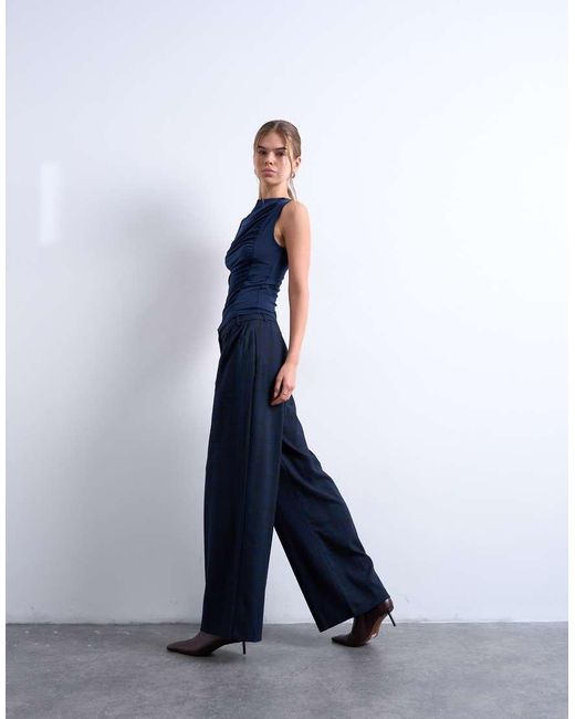 TOPSHOP Blue Tailored Pleated High Waist Trouser