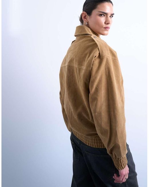 TOPSHOP Brown Faux Suede Oversized Bomber Jacket