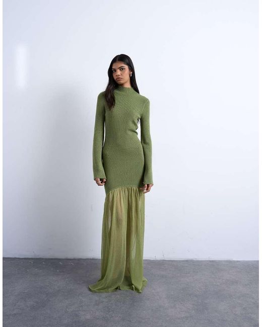 TOPSHOP Green Knitted Full Skirt Dress