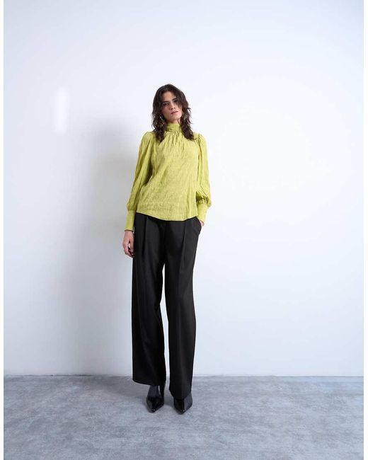 TOPSHOP Green Crinkle Scarf Blouse