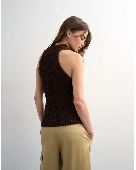 TOPSHOP Brown Knitted Sleeveless Textured Grown Singlet