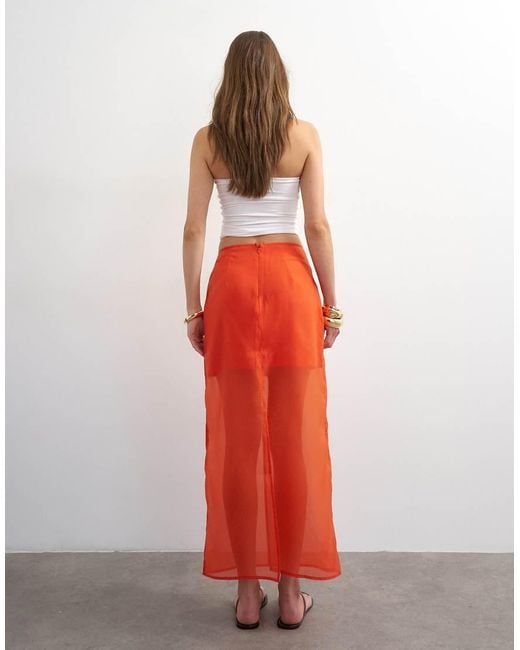 TOPSHOP Red Sheer Organza Maxi Skirt