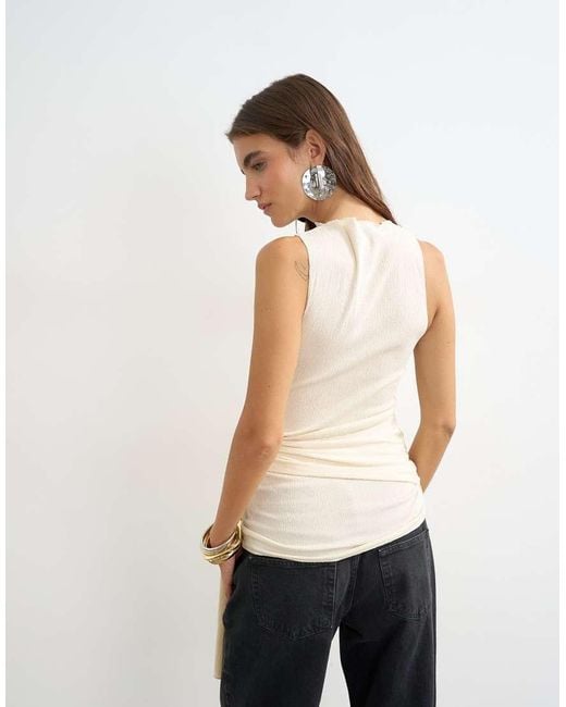 TOPSHOP Natural High Neck Top With Tie Detail