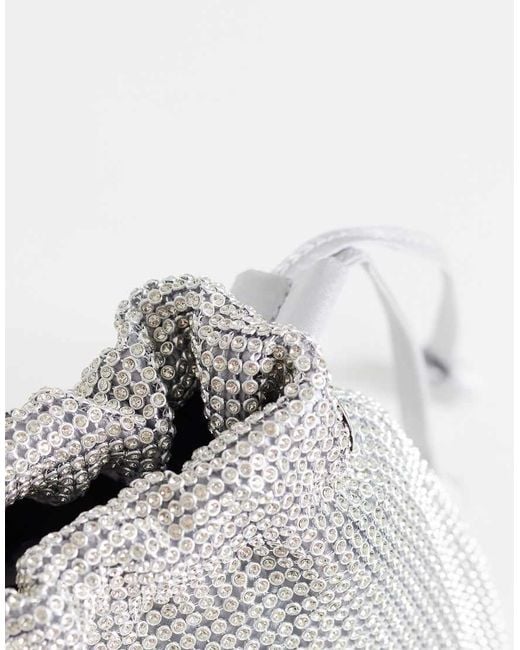 TOPSHOP Gray Seleena Diamante Drawstring Clutch Bag