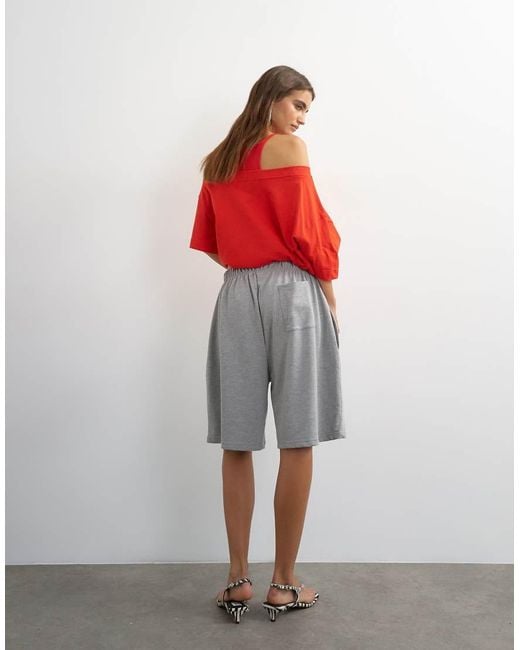 TOPSHOP Red Washed Long Line Tie Detail Shorts